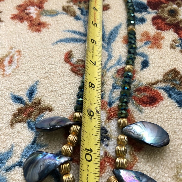 VTG  ABALONE NECKLACE W/ GOLD & GLASS FACETED BEADS 22" & MATCHING EARRINGS SET - Picture 8 of 17